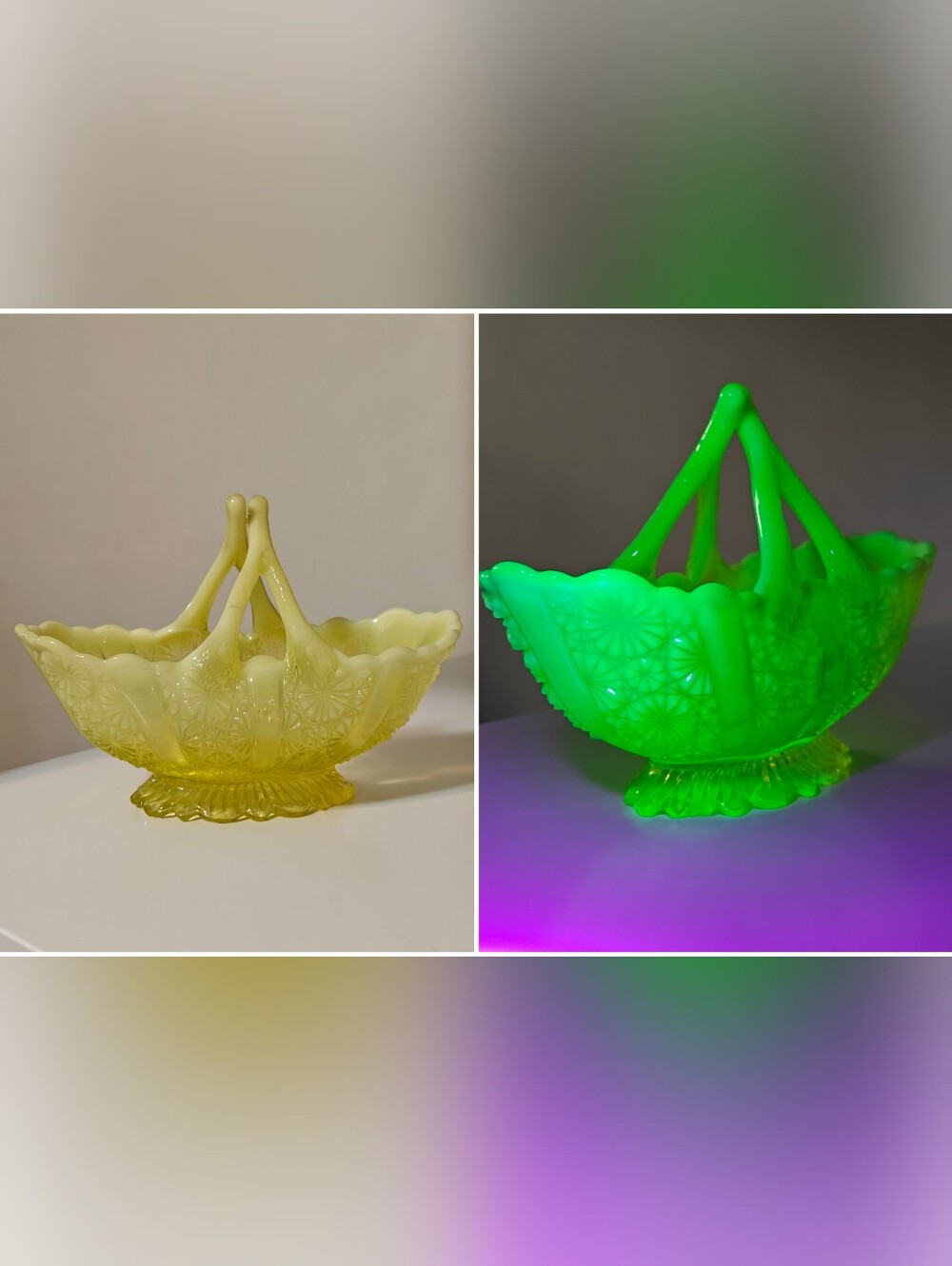 Victorian Davidson Primrose Lady Chippendale Basket Uranium Opalescent Glass